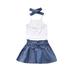 Canis Summer Baby Girl Lace White Vest Tops Denim Half-Dress Skirt Bow Headband Suit Outfits Set