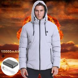 Mid-Ten Men's Heated Jacket USB Electric Heated Coat Vest Hooded Heating Winter Clothes Thermal Outdoor Heating Pad Outwear-Full Zip Down Cotton Jacket with Battery Pack 10000mAH