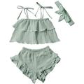 Kids Girls Halter Crop Tank Tops Ruffle Shorts and Headband Outfits