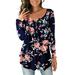 Casual Floral Print Long Sleeve Pullover Tunic Blouse Tops For Women Boho Classic Vintage Pleated Swing Henley Shirts Blouse T Shirt Paisley Flare Tunic Blouse Tee