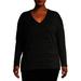 Terra & Sky Women's Plus Size Long Sleeve Mixed Media V-Neck Top