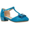 Sobeyo Kids Dress Shoes T-Strap Bow Accent Glitter Rhinestone Mary Jane Pumps Blue Sz 1