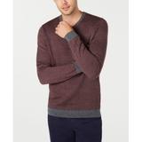 Tasso Elba Men's Merino Wool Blend V-Neck Herringbone Sweater, Blue Wave, Medium