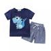 Baby Boys Summer Two-pices Suit Cartoon Dinosaur Print T-shirt Summer Children Baby Boys Casual Short Sleeve Tops+Striped Shorts Costume Set