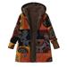 Plus Size Women Hooded Long Sleeve Cotton Linen Fluffy Fur Zipper Coat Outwear