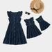 PatPat Mommy and Me 100% Cotton Solid Ruffle Matching Dresses