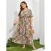 Women's Plus Size Allover Floral Print Tiered Hem Dress With Belt