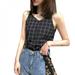 Newway Summer Women V Neck Blouses Casual Simple Loose Blouse Sleeveless Plaid Print Blouse Chiffon Tank Tops Blouse For Women