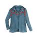 AVANI DEL AMOUR Women's Embroidered Hooded Jacket Floral Embroidered Blue