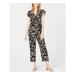 MAISON JULES Womens Black Tie Floral Cap Sleeve V Neck Straight leg Jumpsuit Size 8