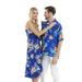 Couple Matching Hawaiian Luau Cruise Party Outfit Shirt Dress in Hibiscus Blue