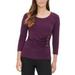 CALVIN KLEIN Womens Purple Embellished 3/4 Sleeve Scoop Neck Top Size S