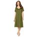 Roaman's Women's Plus Size Button-Front Soft Knit Dress