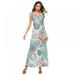 Gargrow Womens Casual Vacation Dress Printed Lace-Up V-Neck Sleeveless Dress Wrap Bodice Sleeveless Crossover Floor Long Dress