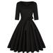 MintLimit Women Half Sleeve Floral A-line Vintage Retro Formal Party Solid Bowknot Dress Black S