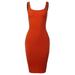 A2Y Women's Ribbed Square Neck Sleeveless Midi Bodycon Dress Bright Rust S