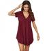 Hazel Tech-Pajamas Dress solid color pajamasnight gowns, V-neck short sleeves Pajamas Dress Summer Cotton Nightdress