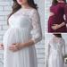 Solid Elegant Pregnant Women Lace Sheer Maternity Gown Dress Clothing