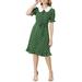 Allegra K Women's Peter Pan Collar Button Down Tie Waist Ruffle Dots Print Dress