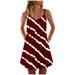 MIARHB Plus Size Skirt Floral Print Women Dress Womens Summer Striped Tie-Dye Print Sleeveless Dress V Neck A-Line Mini Sundress