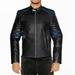 NomiLeather black leather jacket mens leather jacket and genuine leather jacket men (Black With Blue Strip ) Medium