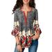 Women's Paisley Printed Button Top Long Sleeve V Neck Pleated Casual Flare Tunic Loose Blouse Shirt Ladies Floral Printed Tunic Top Long Sleeve Buttons Pleated Front Blouse Shirt