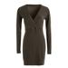 Dewadbow Women Party Cocktail Dresses Bodycon Mini Dress V Neck Long Sleeve