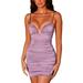 Women Sexy Suspender Dress Fashion Solid Color Backless Pleated Stretch Tight Short Dress