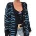 AngelBee Women Cardigan Loose Knitted Sweater Coat Stripe V Neck Jacket (Blue M)