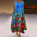 Women's Summer Vintage Long Dress Floral Print Sleeveless Tank Dresses Crewneck Casual Loose Party Maxi Dress