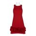 Aidan Mattox Crew Neck Sleeveless Keyhole Zipper Back Ruffled Hem Solid Stretch Crepe Shift Dress-RUBY