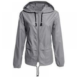SweetCandy Fashion Thin Section Ladies Waterproof Clothing Hooded Drawstring Outdoor Hiking Rain Jacket Jacket
