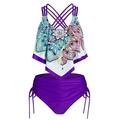 Mchoice Plus Size Swimsuits for Women BOH Print Push-Up Padded Overlay Flounce Crisscross Tankini Swimwear