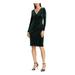 RALPH LAUREN Womens Green Gathered Long Sleeve V Neck Above The Knee Body Con Party Dress Size 0P