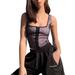 Frecoccialo Women Wave Point Crop Top Beautiful Sleeveless Purple Blouse Lace Vest Top