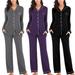 Women's V-neck Long Sleeve Trousers Pajamas Suit Gray 2XL Plus Size Women Clothes Suits