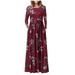 Vithconl Womens Casual Long Sleeve Pockets O Neck Printed Ankle Length Dress Party Dress