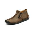 Wazshop Mens Slip Ons Leather Driving Boating Moccasins Casual Loafers Shoe Zipper Boots