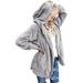 Women's Coat Female Oversized Open Front Fuzzy Fleece Full Sleeve Cardigan Hooded Solid Color Faux Fur Warm Jacket Gray XL