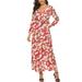 Women Boho Wrap Long Dress Casual Floral Printed Beach Sundress With Pockets Summer Dresses for Ladies Button Down Maxi Dress Split Flowy Cocktail Dress