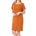 Women & Plus Round Neck Rolled Sleeve Knee Length Tunic Shirt Dress with Pockets