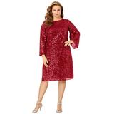 Roaman's Women's Plus Size Beaded Dress With Bell Sleeves Formal Evening