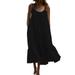 Plus Size Ladies Dress Casual Summer Ruffled Flowy Pleated Solid Color Dresses for Women Sleeveless Strap Sling Loose Baggy Oversized Dress