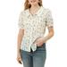 Allegra K Women's Floral Turn Down Collar Swiss Dots Button Front Shirt Blouse