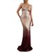 Jocestyle V-neck Sequin Dress Women Spaghetti Strap Gradient Color Evening Dress (XL)