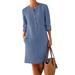 Women's Retro National Style Popular Large Size Cotton and Linen Long-Sleeved Shirt Dress