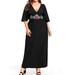 Scvgkk Women's Plus Size Sexy V Neck Embroidered Short Sleeve Split Dress