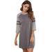 Zupora Women's Pajama Dress Soft Comfy Cotton Round Neck Long Sleeve Color Block Dolphin Hem Loose Fit Sleepwear Nightgown Nightshirts Loungewear Mini Sleep Dress, S-2XL