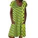 ANNA Women Casual Boho Stripe Print Dress O-Neck Short Sleeve Loose Pocket Dress