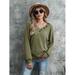 Womens Plain Tunics Tops V Neck Long Sleeve Button Up Loose Knitwear Tunics